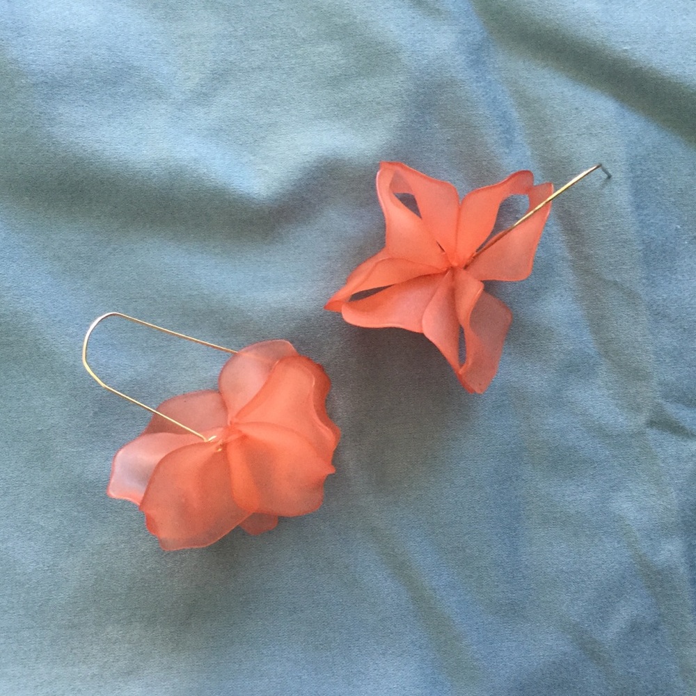 🍑Peach & Gold Beautiful Large Flower Earrings